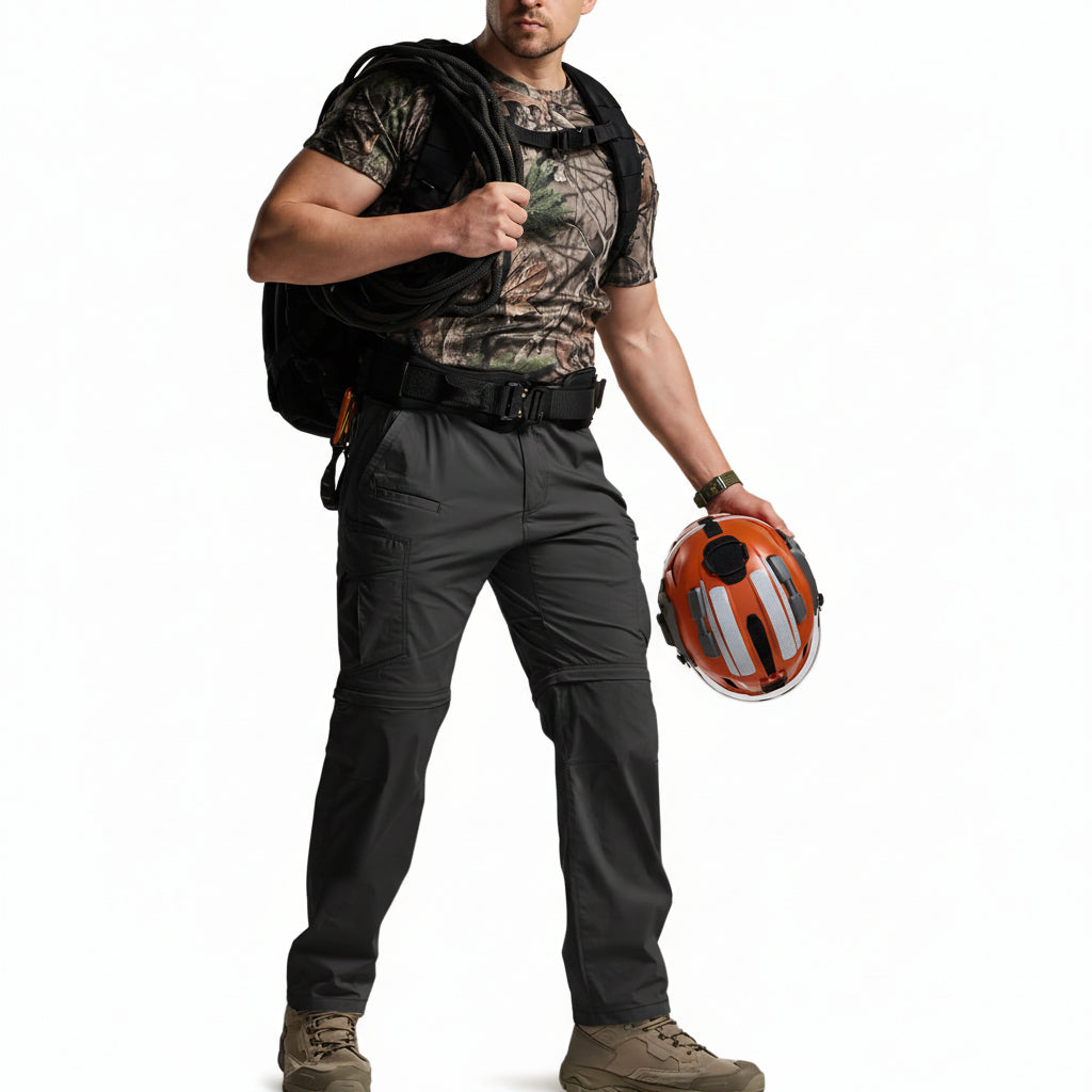 CQR Men's Convertible Cargo Work Pants, Water Resistant, Zip Off, W/Belt Black