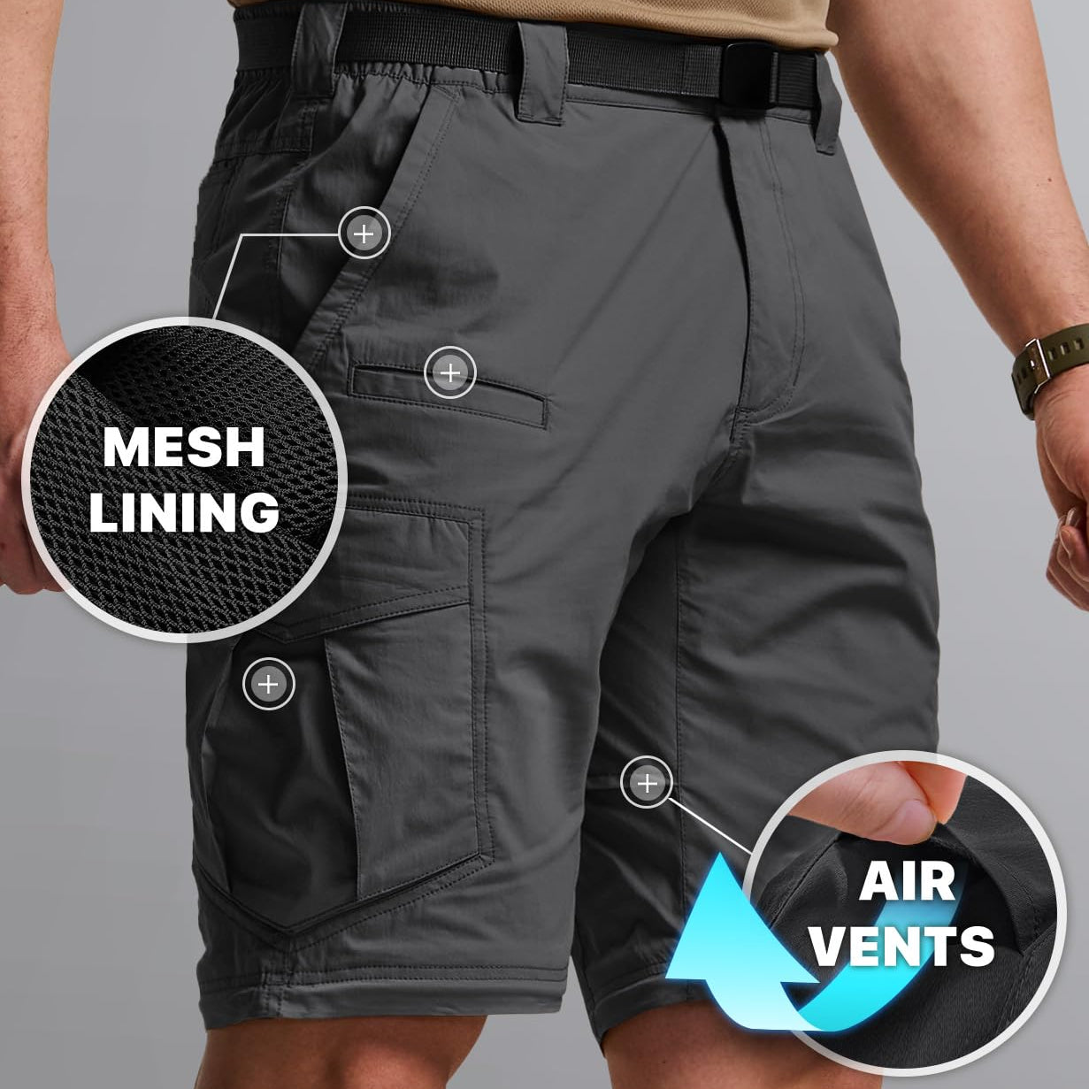 CQR Men's Convertible Cargo Work Pants, Water Resistant, Zip Off, W/Belt Black