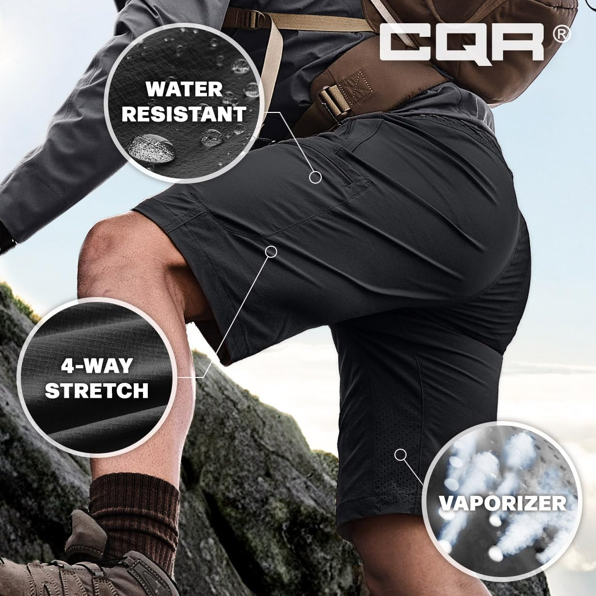 CQR Men's Quick Dry Stretch Hiking Cargo Shorts